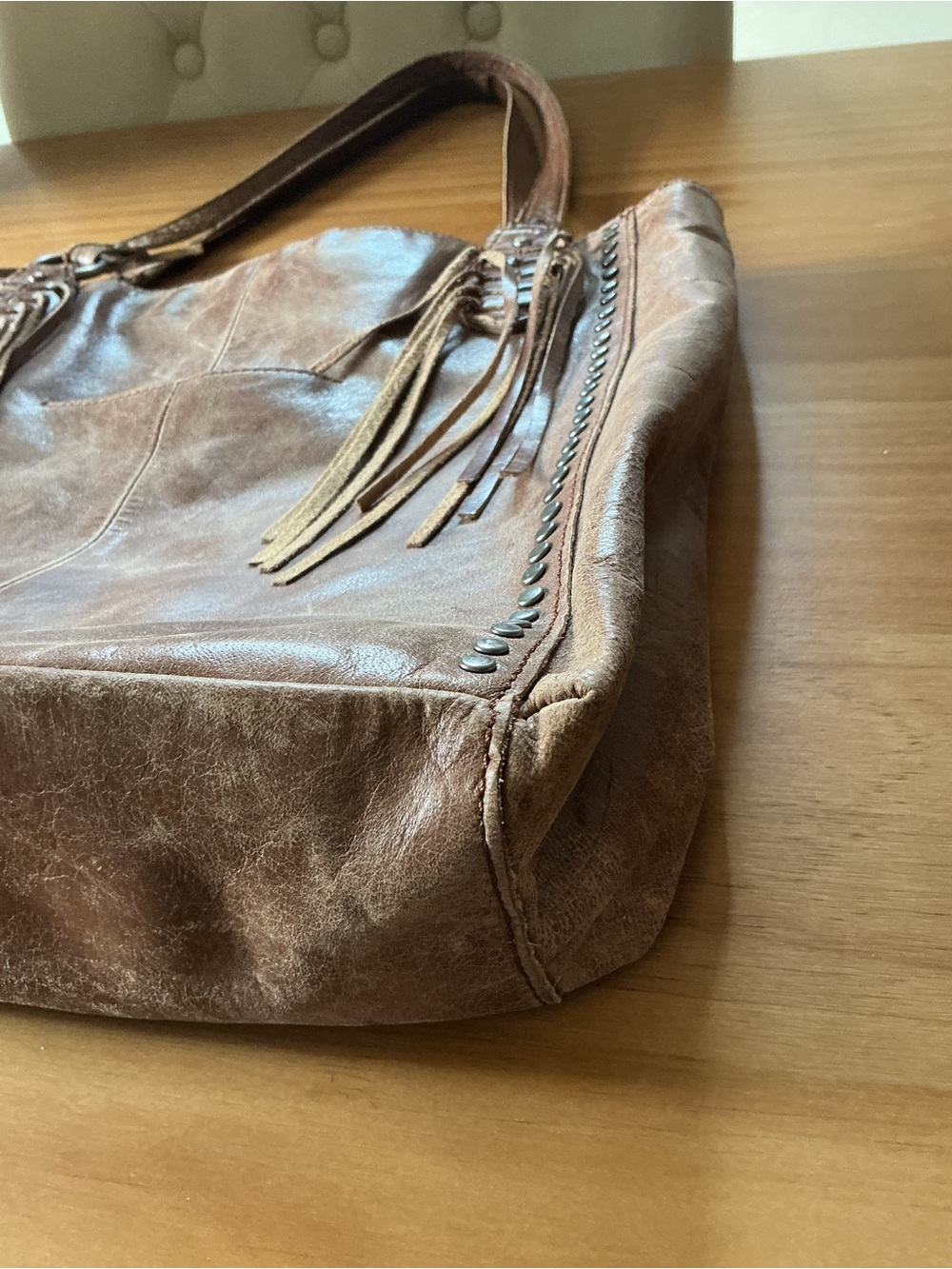 The Sak Ashland Brown Leather FringeWestern Hob Distresses Tote Purse - Picture 10 of 11